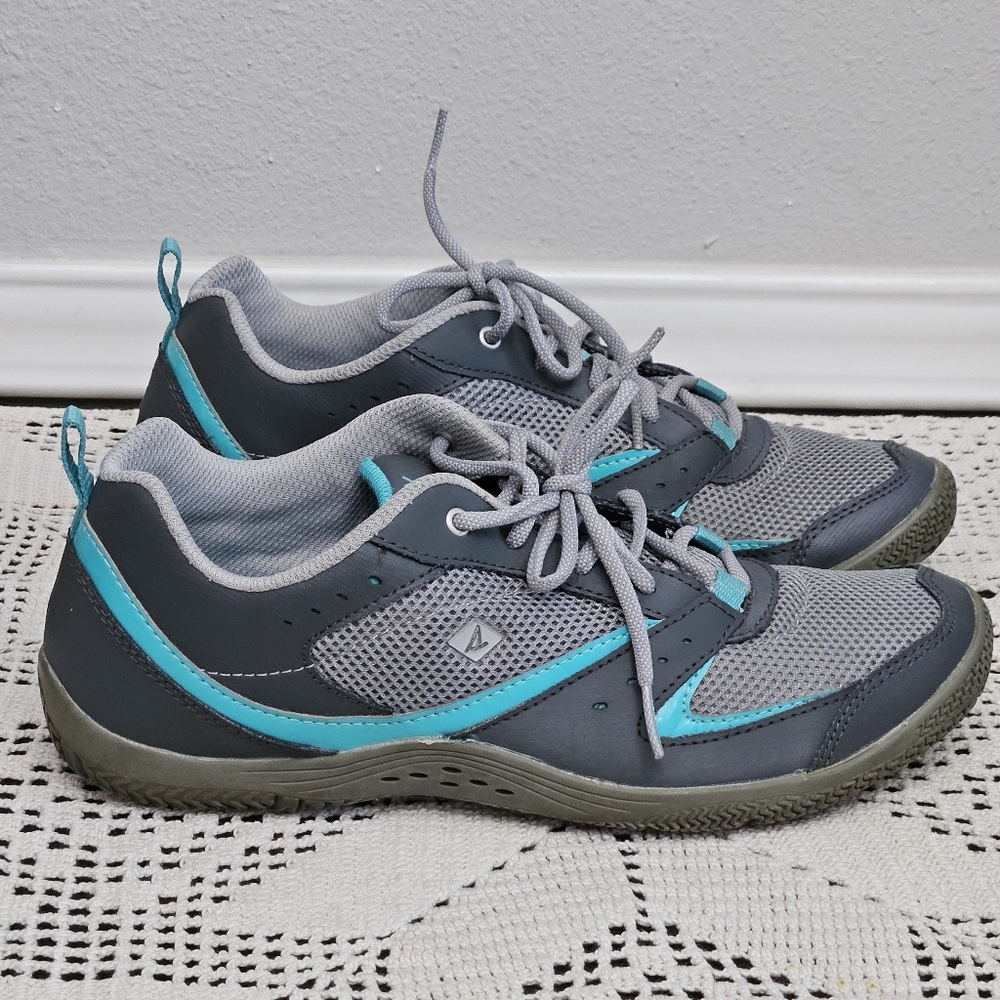 Sperry Womens Gray & Teal Athletic Sneakers 9.5M Lightweight Comfort Walking